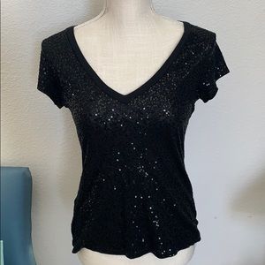 Express V-neck black sequin blouse xsmall